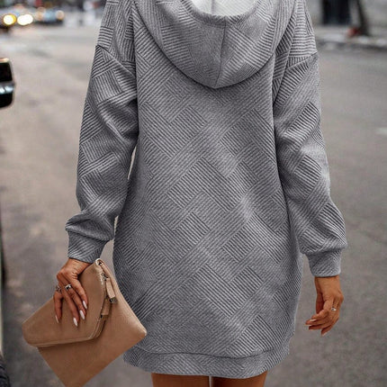 Women's Hooded Long Version Sweatshirt Dress Casual Long Sleeve Solid Color Button Pullover Sweatshirt Drawstring Hoodie Dresses