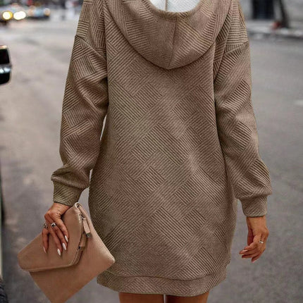 Women's Hooded Long Version Sweatshirt Dress Casual Long Sleeve Solid Color Button Pullover Sweatshirt Drawstring Hoodie Dresses