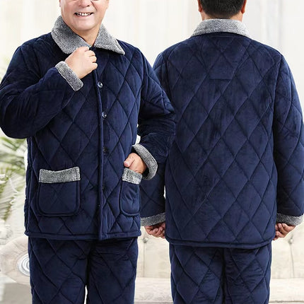 Winter Homewear Suit Winter Men's Pajamas Long-Sleeved Three-Layer Thickened Warm Quilted