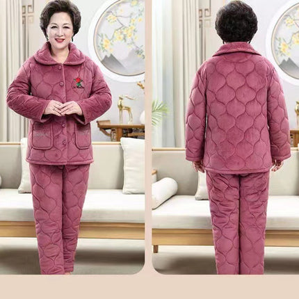 Autumn and winter women's laminated cotton pajamas set of three layers of thickened quilted pajamas women's padded warm