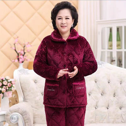 Autumn and winter women's laminated cotton pajamas set of three layers of thickened quilted pajamas women's padded warm