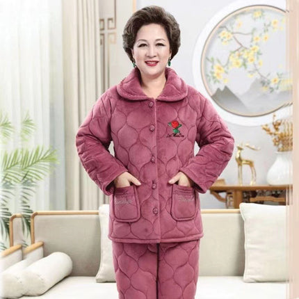 Autumn and winter women's laminated cotton pajamas set of three layers of thickened quilted pajamas women's padded warm