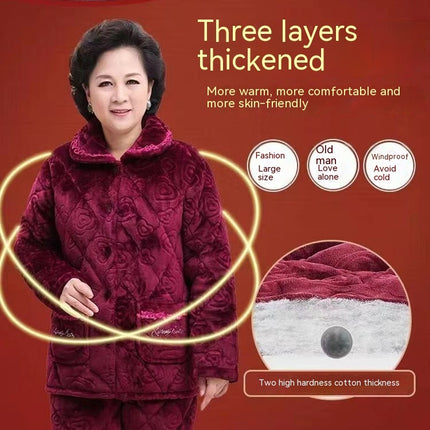 Autumn and winter women's laminated cotton pajamas set of three layers of thickened quilted pajamas women's padded warm