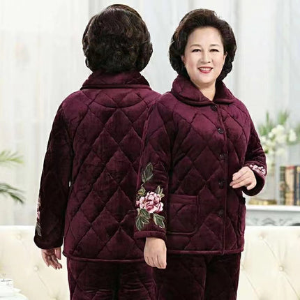 Autumn and winter women's laminated cotton pajamas set of three layers of thickened quilted pajamas women's padded warm