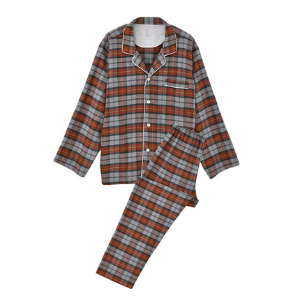 Men and women plaid models pajamas suit long-sleeved long pants up and down two-piece suit fall and winter couple models suit 1