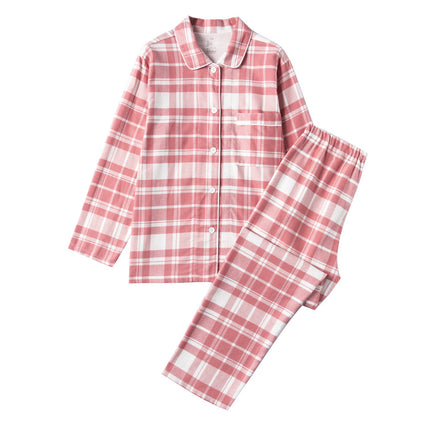 Men and women plaid models pajamas suit long-sleeved long pants up and down two-piece suit fall and winter couple models suit 1