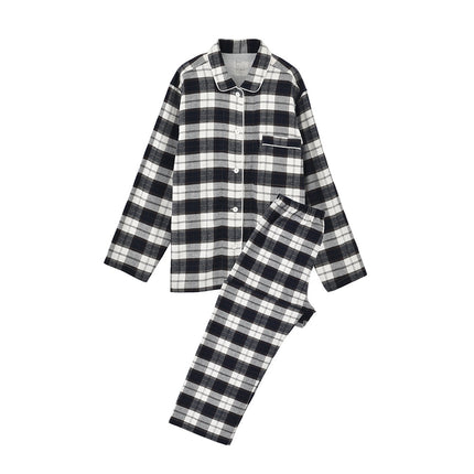 Men and women plaid models pajamas suit long-sleeved long pants up and down two-piece suit fall and winter couple models suit 1