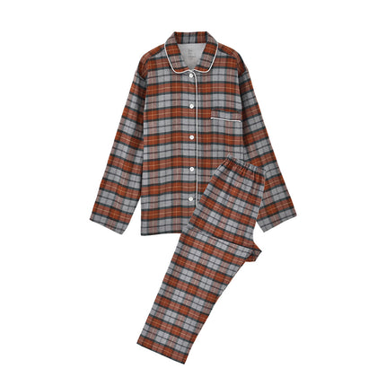 Men and women plaid models pajamas suit long-sleeved long pants up and down two-piece suit fall and winter couple models suit