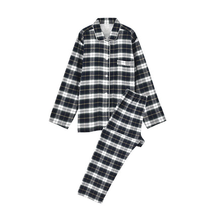 Men and women plaid models pajamas suit long-sleeved long pants up and down two-piece suit fall and winter couple models suit 1