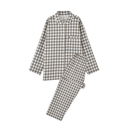 Men and women plaid models pajamas suit long-sleeved long pants up and down two-piece suit fall and winter couple models suit 1