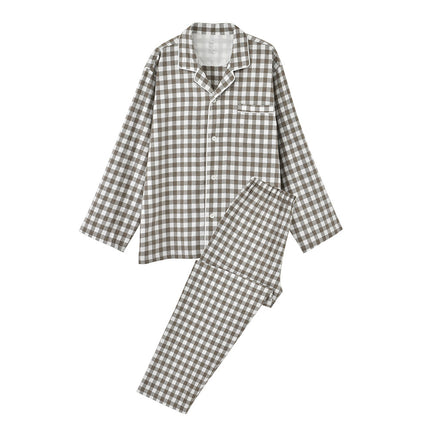 Men and women plaid models pajamas suit long-sleeved long pants up and down two-piece suit fall and winter couple models suit 1