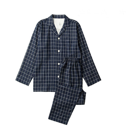 Men's and women's plaid thin section pajamas set of long-sleeved long pants up and down two-piece spring and fall couple models suit