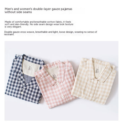 Men's and women's plaid thin section pajamas set of long-sleeved long pants up and down two-piece spring and fall couple models suit