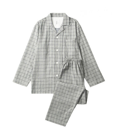 Men's and women's plaid thin section pajamas set of long-sleeved long pants up and down two-piece spring and fall couple models suit