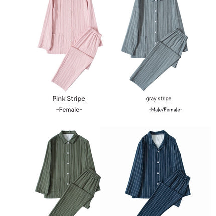 Men's and women's plaid thin section pajamas set of long-sleeved long pants up and down two-piece spring and fall couple models suit