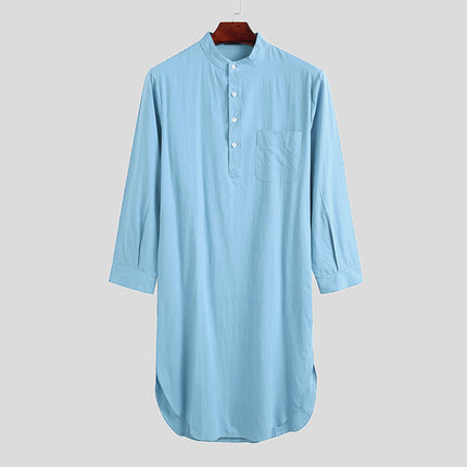 Men's robe long-sleeved buttons solid color Arabic shirt cross-border men's robe