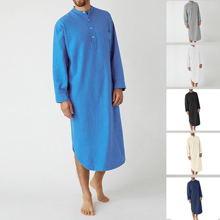 Men's robe long-sleeved buttons solid color Arabic shirt cross-border men's robe