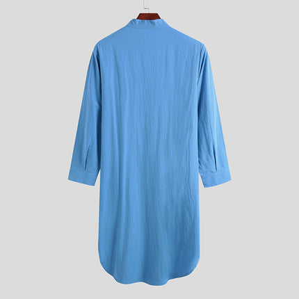 Men's robe long-sleeved buttons solid color Arabic shirt cross-border men's robe