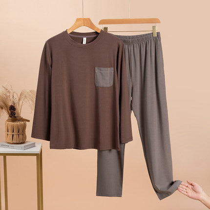 Modal thin spring and summer men and women long-sleeved pajamas set modal homewear men and women suit 1