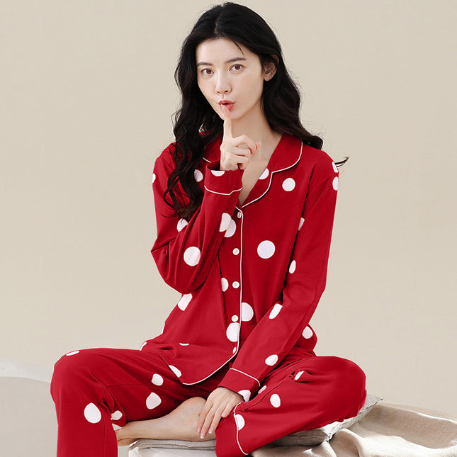 Spring and Autumn Women's pajamas set 100% cotton long-sleeved buttons pajamas pajamas soft pajamas leisure homewear suit