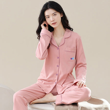 Spring and Autumn Women's pajamas set 100% cotton long-sleeved buttons pajamas pajamas soft pajamas leisure homewear suit