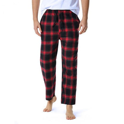 Spring and Autumn Men's Plaid Sleeping Pants Single Strip Straight Loose Casual Home Men's Sleeping Pants