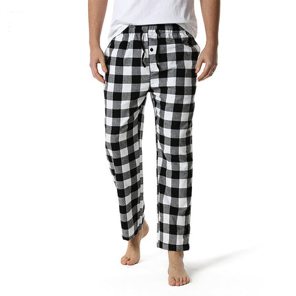 Spring and Autumn Men's Plaid Sleeping Pants Single Strip Straight Loose Casual Home Men's Sleeping Pants