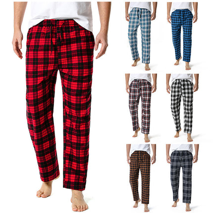 Spring and Autumn Men's Plaid Sleeping Pants Single Strip Straight Loose Casual Home Men's Sleeping Pants