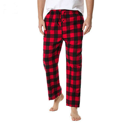 Spring and Autumn Men's Plaid Sleeping Pants Single Strip Straight Loose Casual Home Men's Sleeping Pants