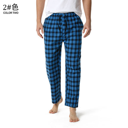 Spring and Autumn Men's Plaid Sleeping Pants Single Strip Straight Loose Casual Home Men's Sleeping Pants