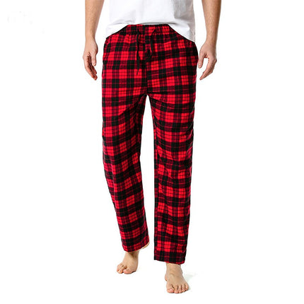 Spring and Autumn Men's Plaid Sleeping Pants Single Strip Straight Loose Casual Home Men's Sleeping Pants