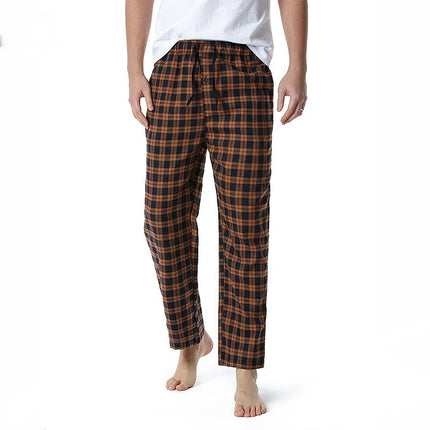 Spring and Autumn Men's Plaid Sleeping Pants Single Strip Straight Loose Casual Home Men's Sleeping Pants