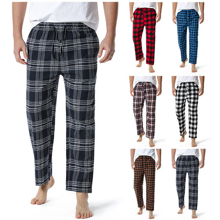 Spring and Autumn Men's Plaid Sleeping Pants Single Strip Straight Loose Casual Home Men's Sleeping Pants