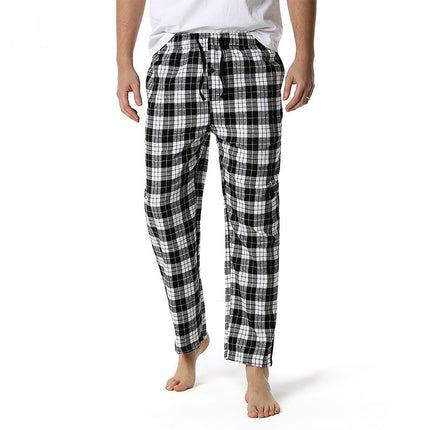 Spring and Autumn Men's Plaid Sleeping Pants Single Strip Straight Loose Casual Home Men's Sleeping Pants