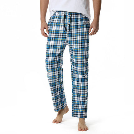 Spring and Autumn Men's Plaid Sleeping Pants Single Strip Straight Loose Casual Home Men's Sleeping Pants