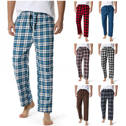 Spring and Autumn Men's Plaid Sleeping Pants Single Strip Straight Loose Casual Home Men's Sleeping Pants