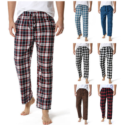 Spring and Autumn Men's Plaid Sleeping Pants Single Strip Straight Loose Casual Home Men's Sleeping Pants