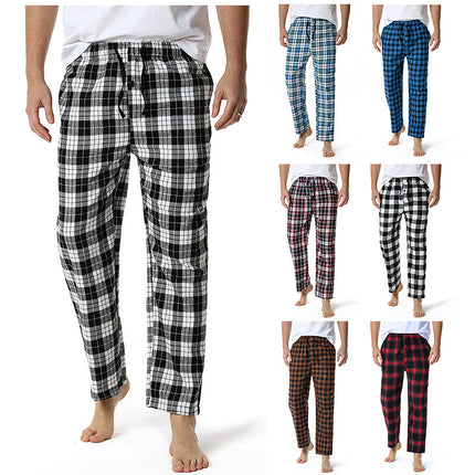 Spring and Autumn Men's Plaid Sleeping Pants Single Strip Straight Loose Casual Home Men's Sleeping Pants