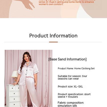 Women's loose pajamas set short-sleeved button down top with long pants two-piece pajamas casual wear suit