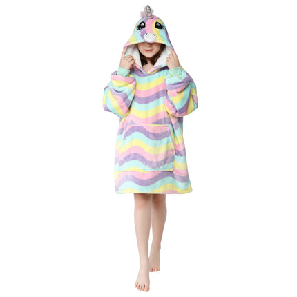 Children's Printed Pullover Fleece Jacket Hooded Sloth Blanket Outdoor Cotton Clothing Cold Weather Jacket