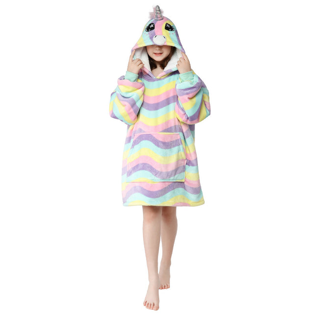 Children's Printed Pullover Fleece Jacket Hooded Sloth Blanket Outdoor Cotton Clothing Cold Weather Jacket