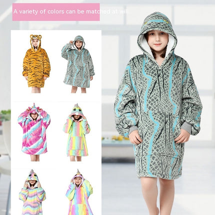 Children's Printed Pullover Fleece Jacket Hooded Sloth Blanket Outdoor Cotton Clothing Cold Weather Jacket