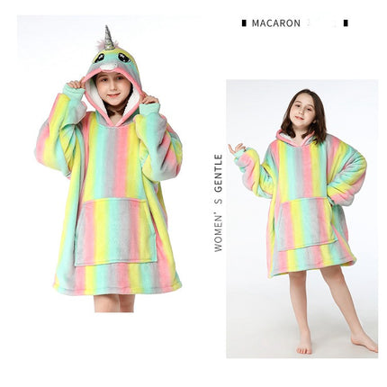 Children's Printed Pullover Fleece Jacket Hooded Sloth Blanket Outdoor Cotton Clothing Cold Weather Jacket