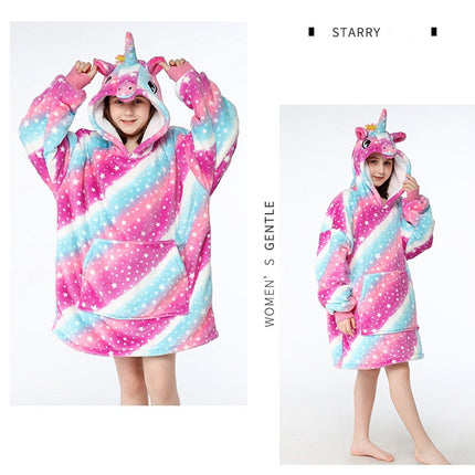 Children's Printed Pullover Fleece Jacket Hooded Sloth Blanket Outdoor Cotton Clothing Cold Weather Jacket