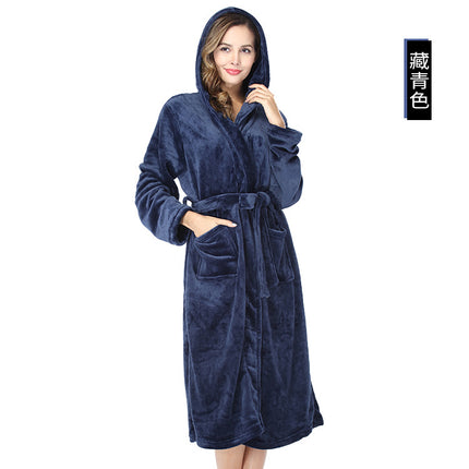 Thickened and lengthened and fattened belt robe for men and women face towel robe couple dresses