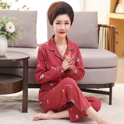 Autumn and winter women's printed models long-sleeved cotton cardigan loose set of pajamas 3