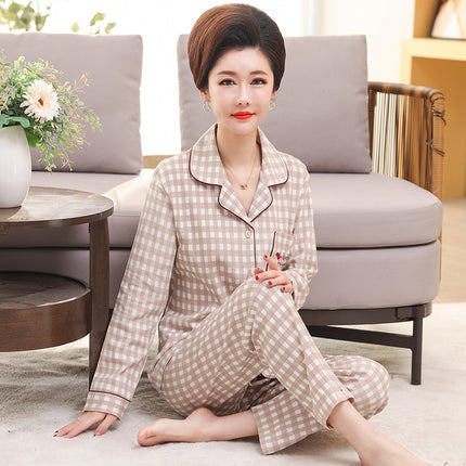 Autumn and winter women's printed models long-sleeved cotton cardigan loose set of pajamas 3