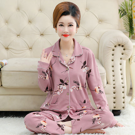 Autumn and winter women's printed models long-sleeved cotton cardigan loose set of pajamas 1