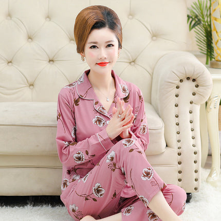 Autumn and winter women's printed models long-sleeved cotton cardigan loose set of pajamas