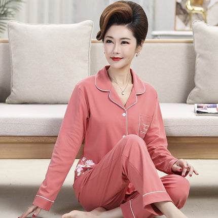 Autumn and winter women's printed models long-sleeved cotton cardigan loose set of pajamas 2